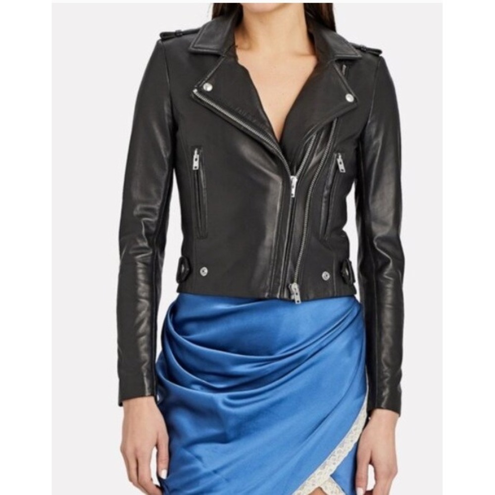 IRO Dylan Leather Moto Jacket 100%‎ Lamb Leather Women's Size 38 Black